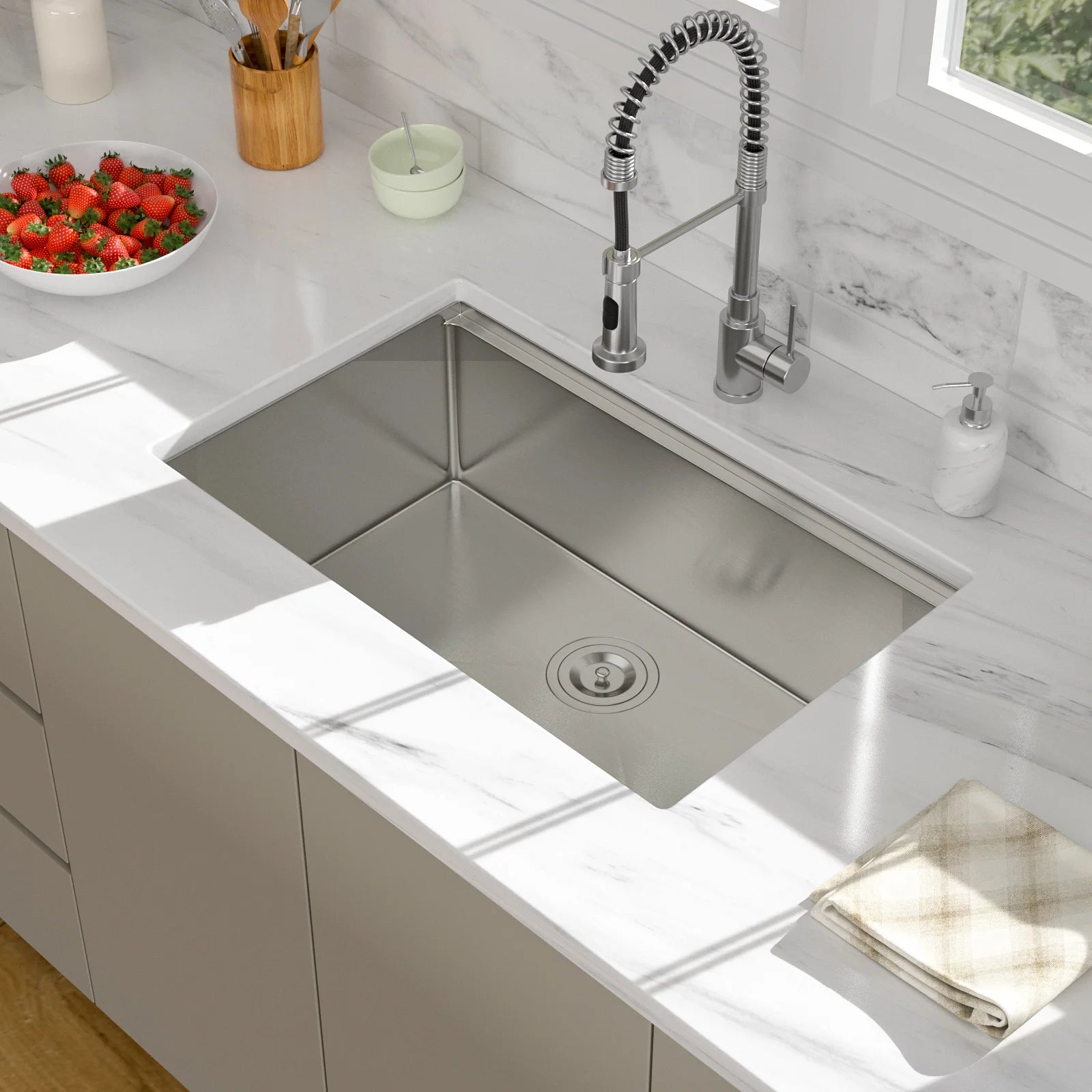 Single Bowl Kitchen Sink with Accessories Workstation 28-inch Undermount 16 Gauge Stainless Steel Kitchen Sink