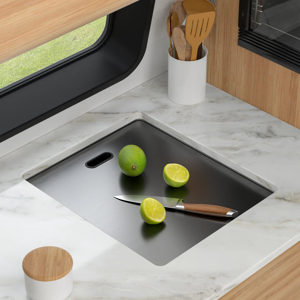 15 X 17 Inch Undermount Bar Sink Premium Stainless Steel Single Bowl with Faucet,Cutting Board Gunmetal Black RV Kitchen Sink