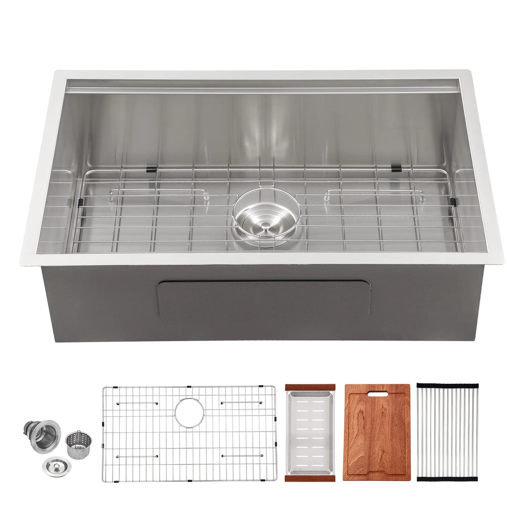 Single Bowl Kitchen Sink with Accessories Workstation 28-inch Undermount 16 Gauge Stainless Steel Kitchen Sink