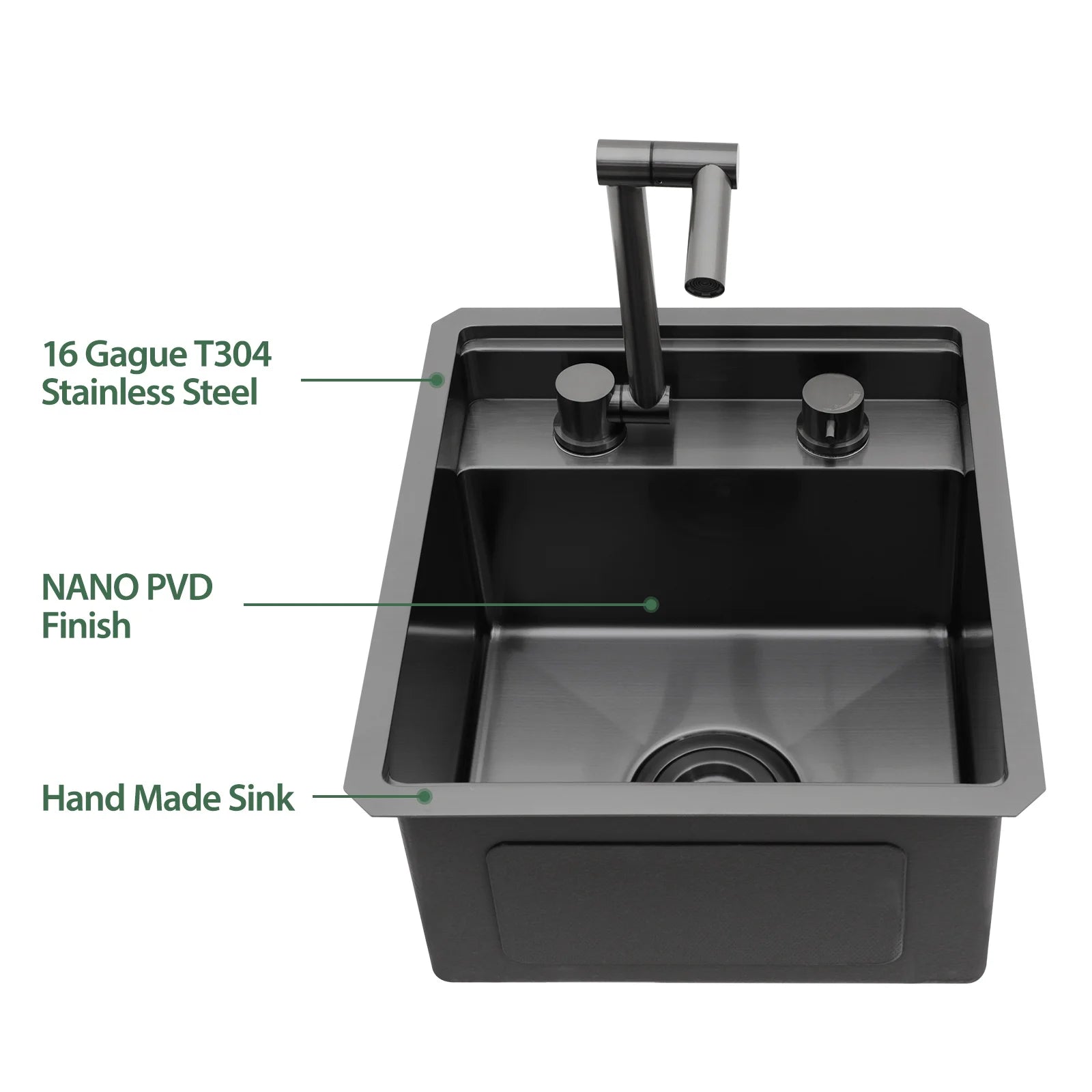 15 X 17 Inch Undermount Bar Sink Premium Stainless Steel Single Bowl with Faucet,Cutting Board Gunmetal Black RV Kitchen Sink