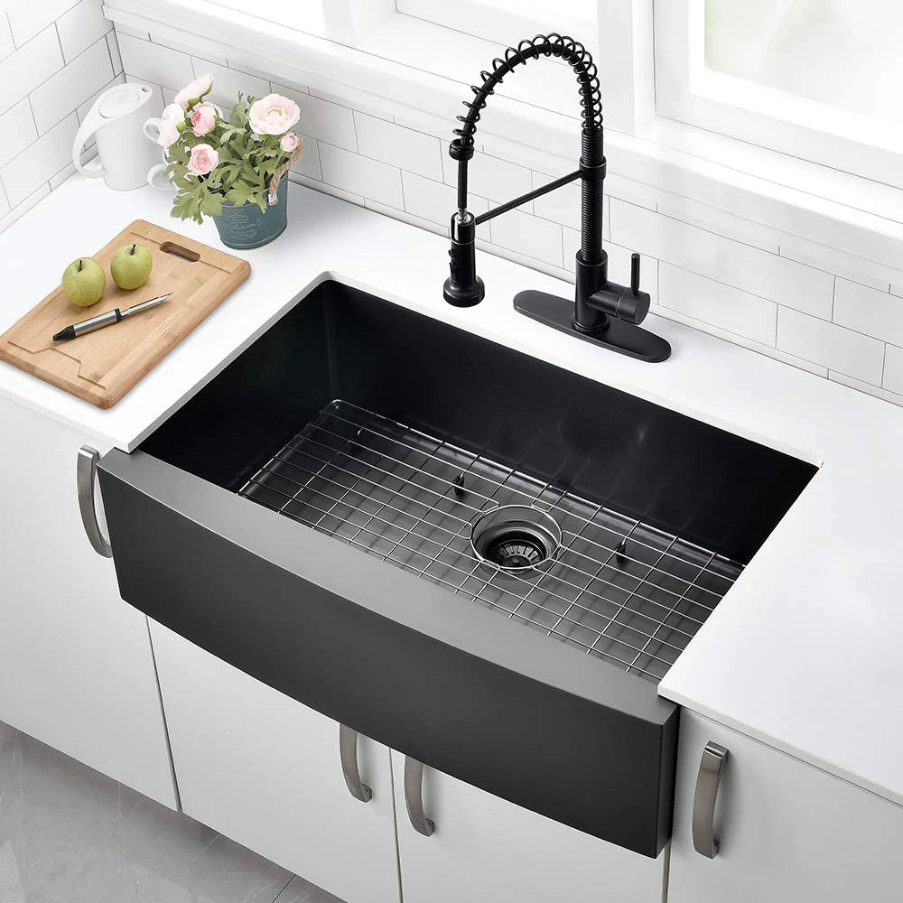 33 Inch Gunmetal Black Apron Front Nano PVD Sinks Handmade Stainless Steel Kitchen Sink