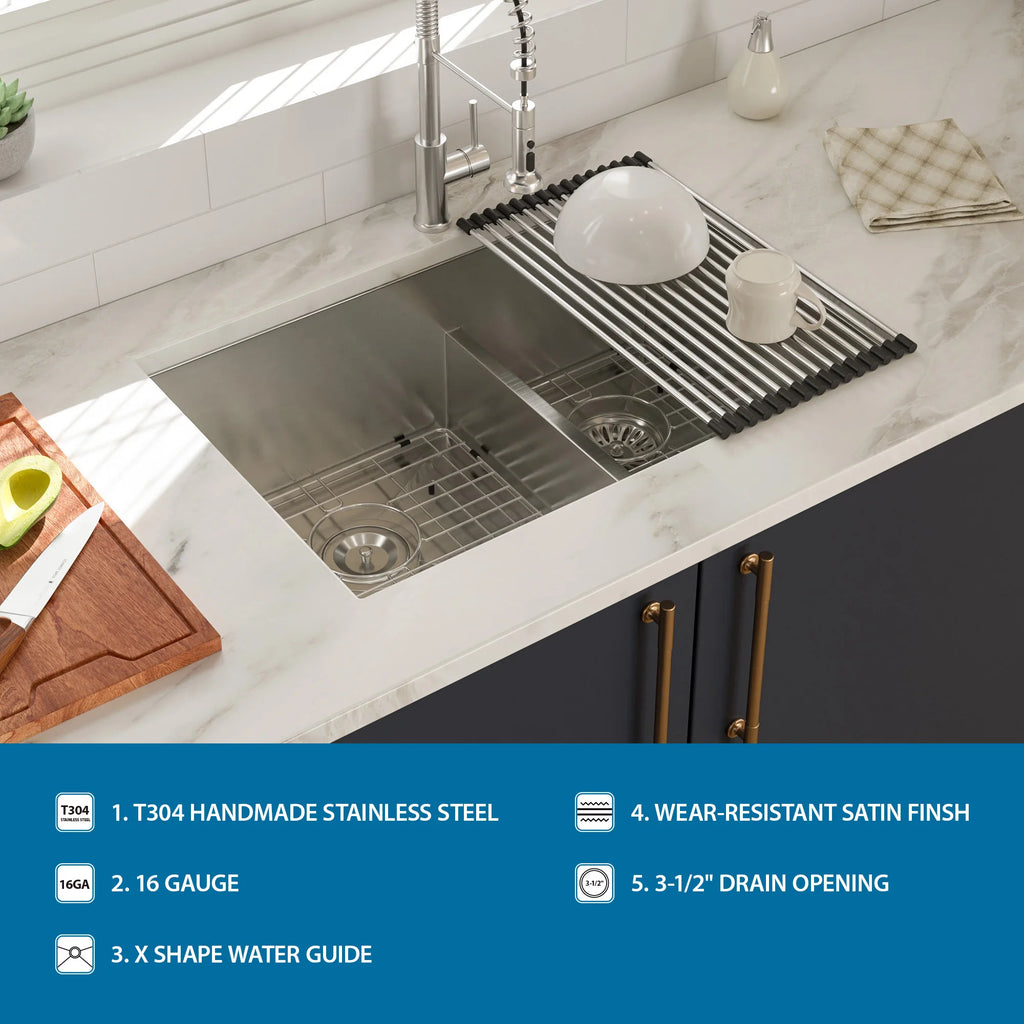 28-inch 60/40 Double Bowl 16 Gauge Stainless Steel 28*19*10 Inch Undermount Low-Divide Kitchen Sink