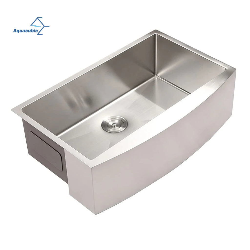 Aquacubic CUPC 33 Inch Large Farmhouse Handmade Stainless Steel Apron Front Kitchen Sink