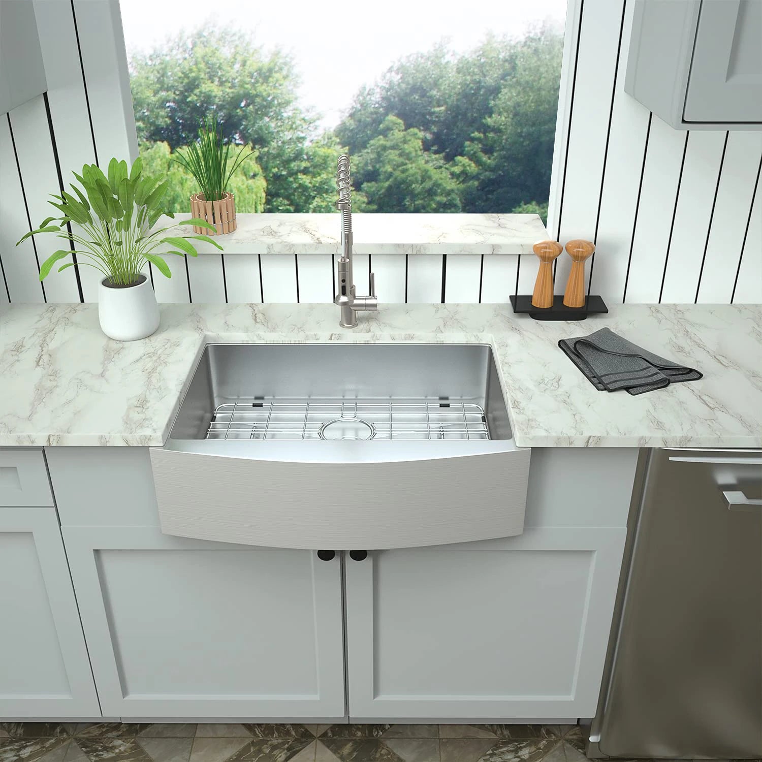 33 Inch Farmhouse / Farm Style / Country Style Single Bowl Stainless Steel Kitchen Front Apron Sink