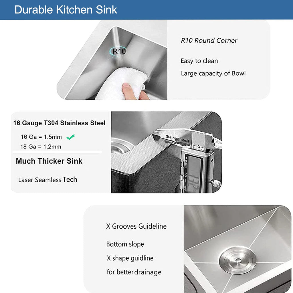 Aquacubic CUPC 33 Inch Large Farmhouse Handmade Stainless Steel Apron Front Kitchen Sink