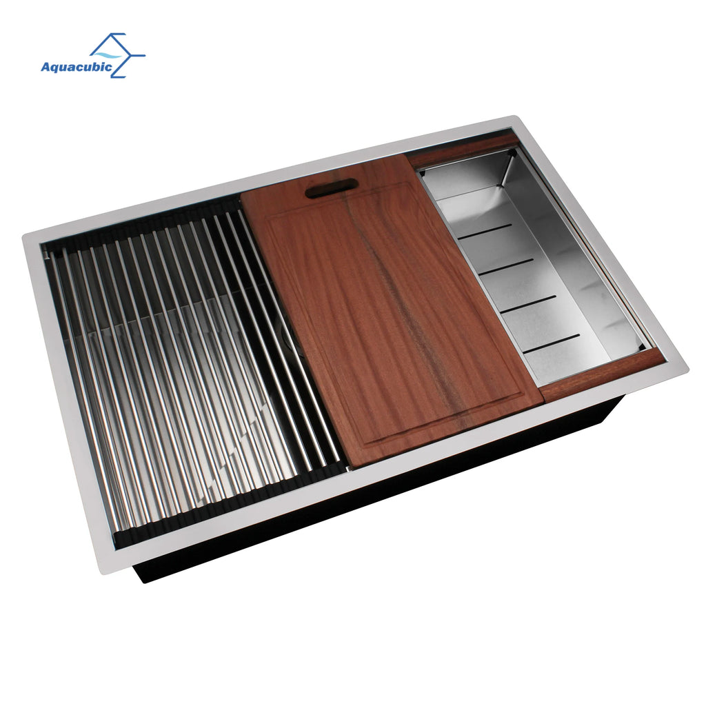 Aquacubic 32"x19" Workstation Cupc Undermount 304 Stainless Steel 16 Gauge Kitchen Sink