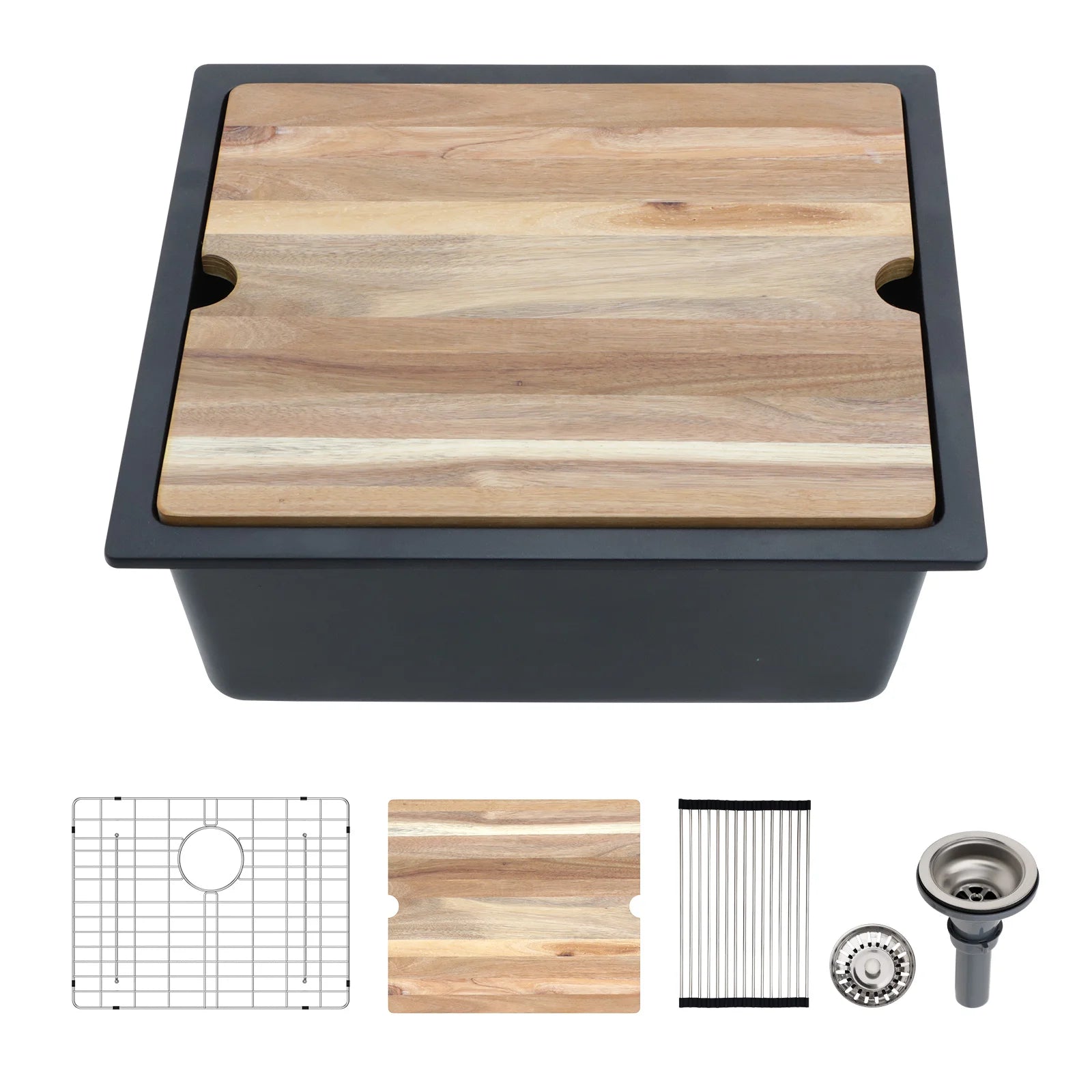 Sarlai Group 21"x18" Quartz Composite Kitchen Sink Black Undermount Ledge Workstation 21 Granite Kitchen Sink